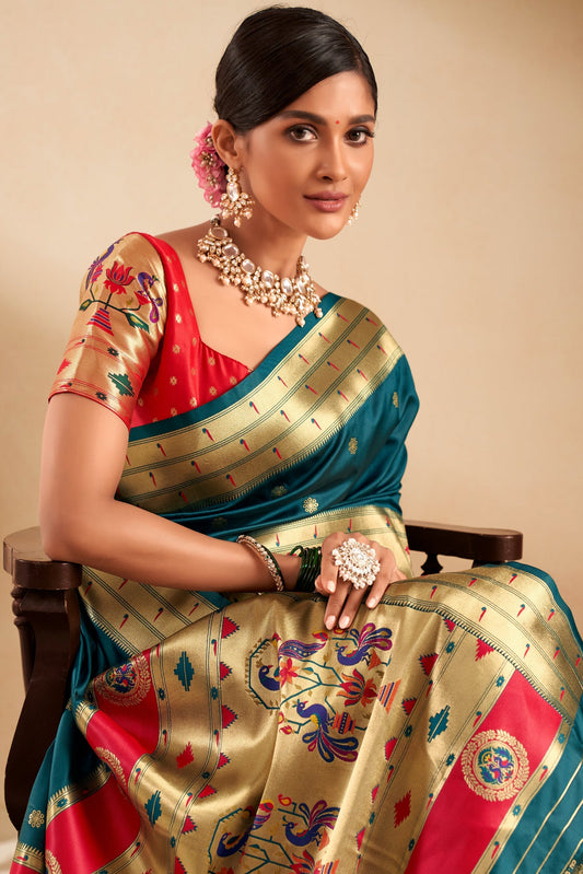 Teal Blue Woven Paithani Saree-ZB134714_2_SareeButa.com