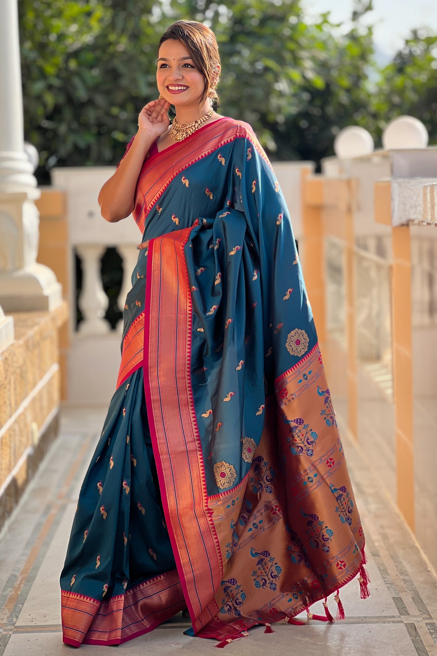 Teal Blue Woven Paithani Saree-ZB134868_4_SareeButa.com