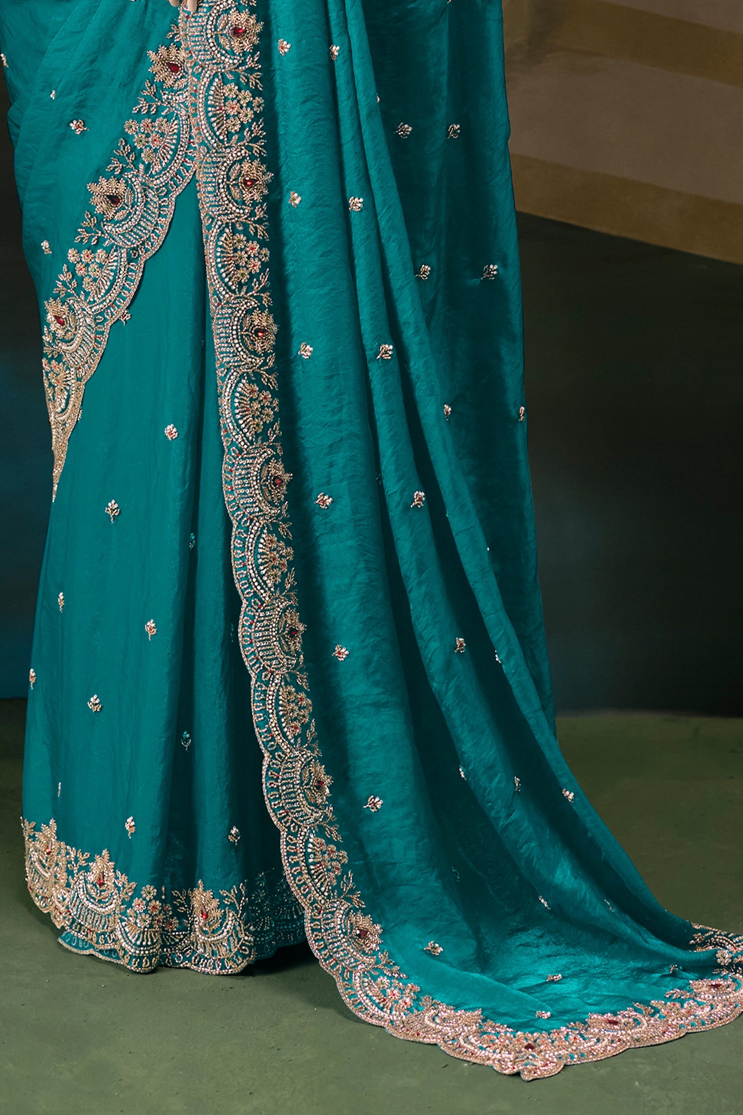 Teal Green Embroidered Organza Saree-SAR12019_5_SareeButa.com