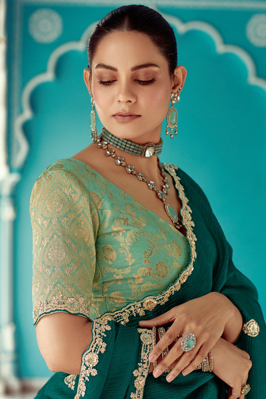 Teal Green Embroidered Tissue Saree-ZB134085_2_SareeButa.com