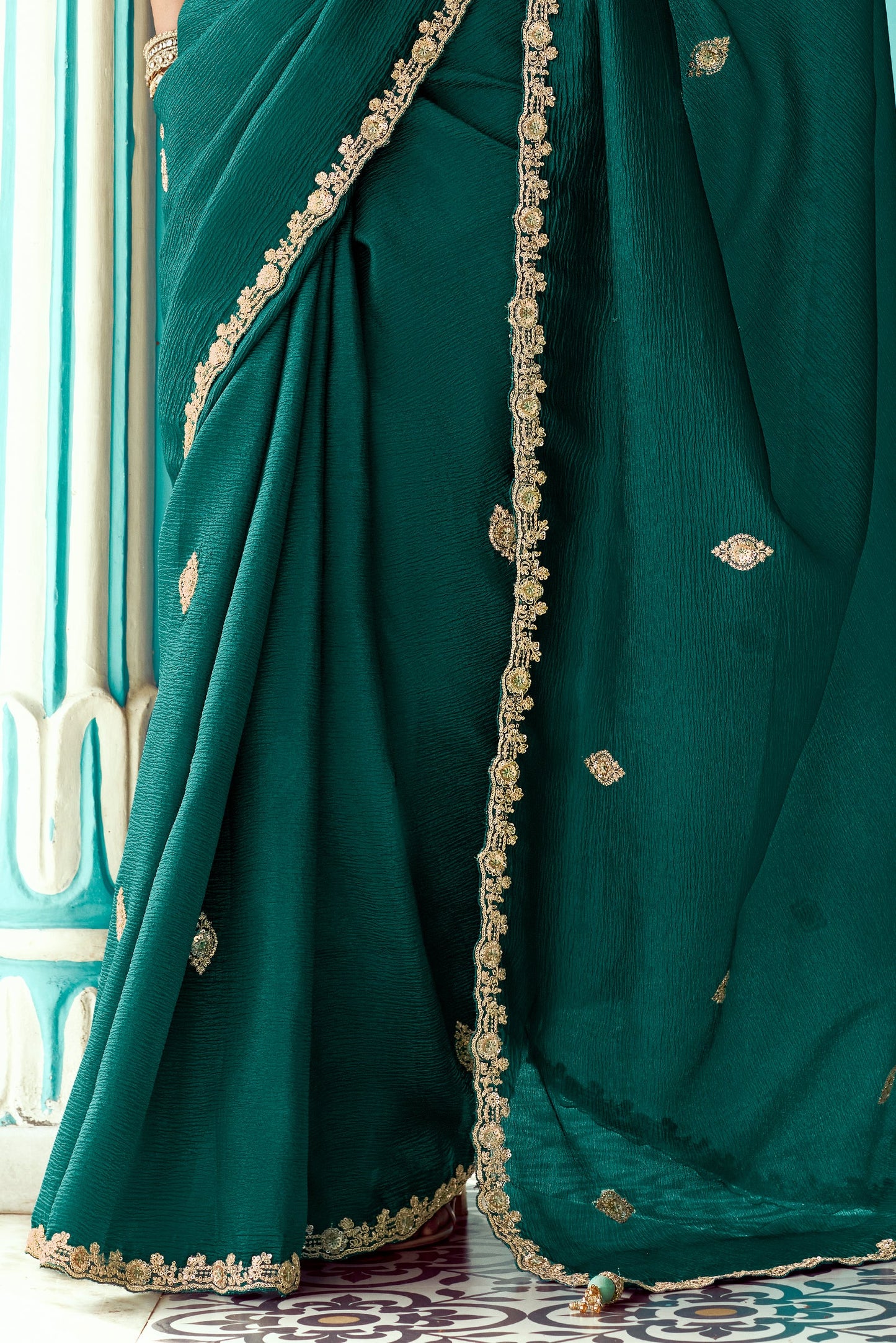 Teal Green Embroidered Tissue Saree-ZB134085_4_SareeButa.com
