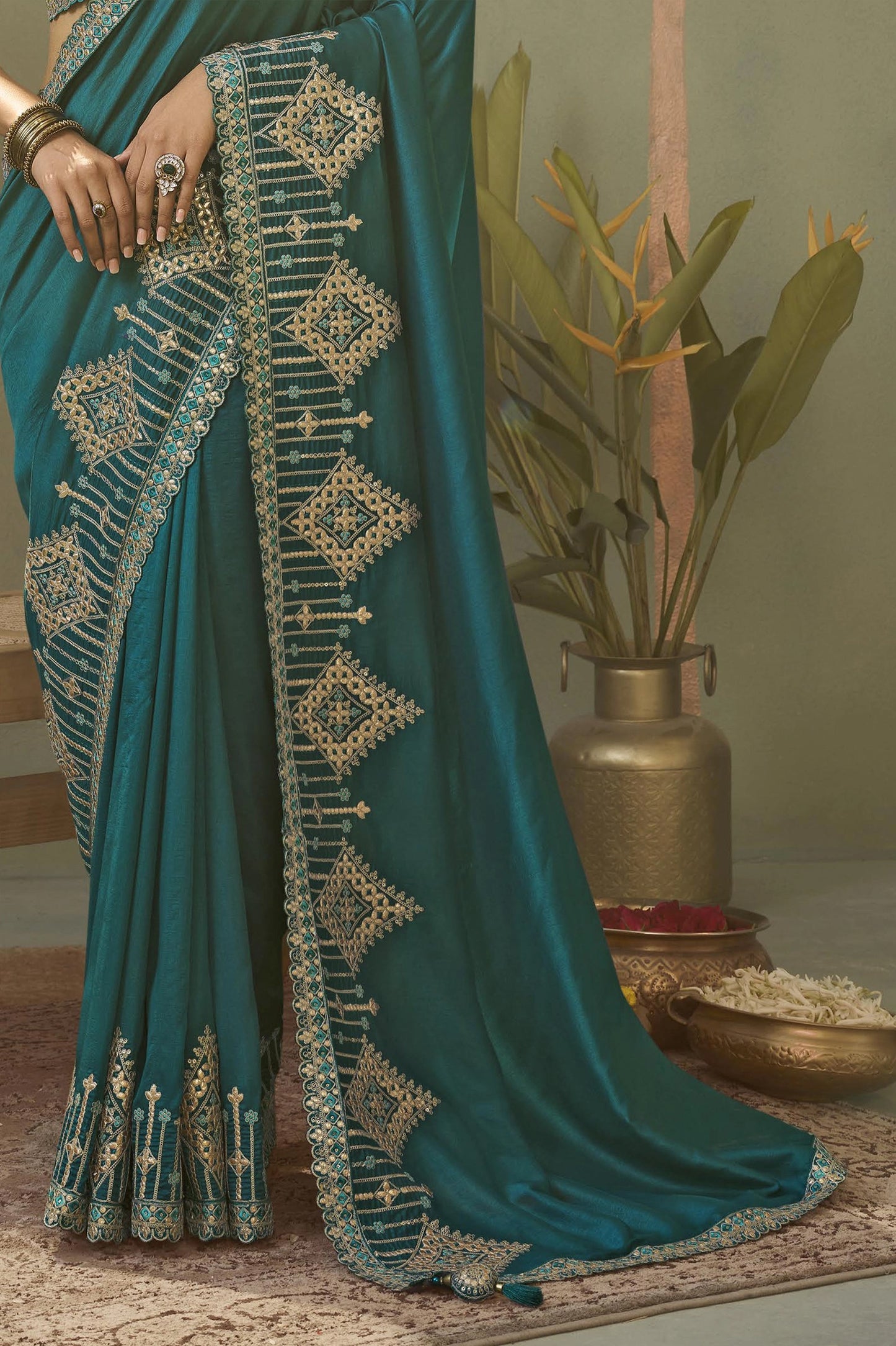 Teal Green Gota Work Silk Saree-SAR11615_5_SareeButa.com