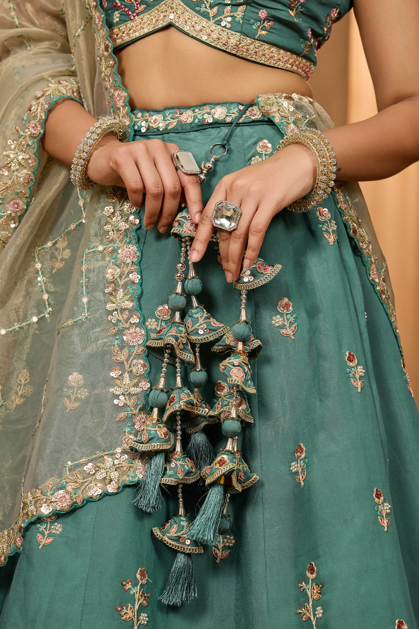 Teal Green Semi-Stitched Embroidered Georgette Lehenga-SAR10696_4_SareeButa.com