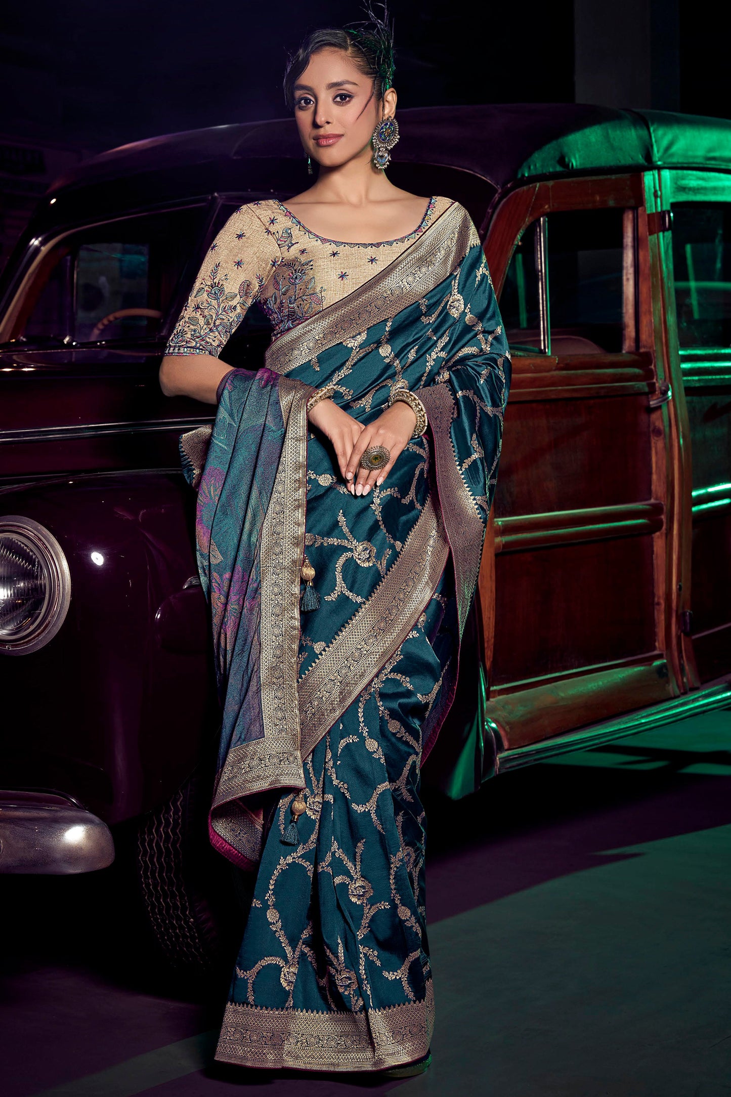 Teal Woven Silk Saree-ZB134655_4_SareeButa.com