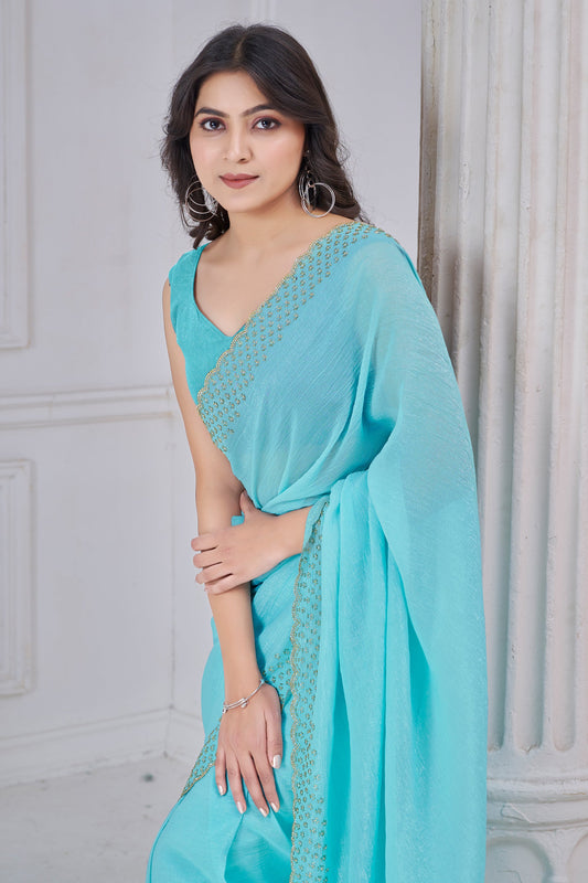 Turquoise Blue Embroidered Soft Silk Saree-SAR10758_2_SareeButa.com