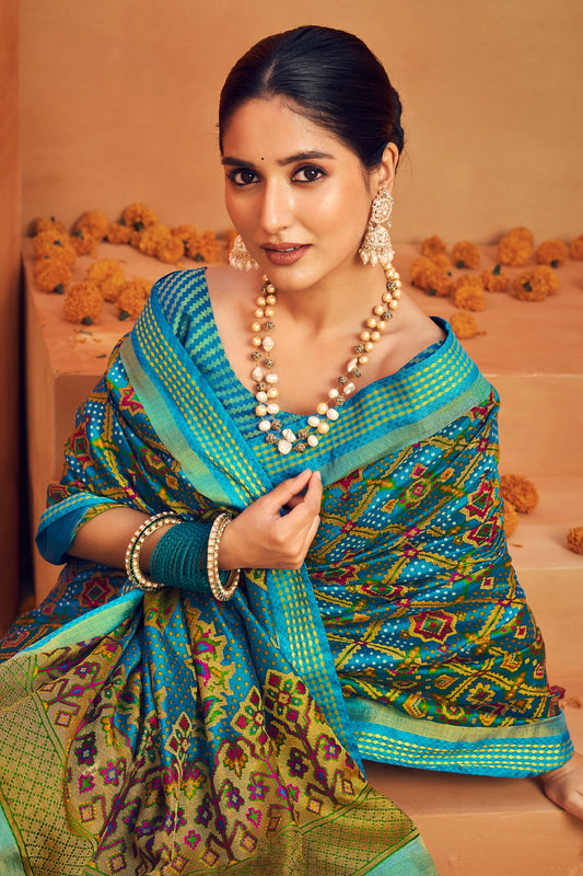 Turquoise Blue Printed Georgette Saree-SAR10098_2_SareeButa.com