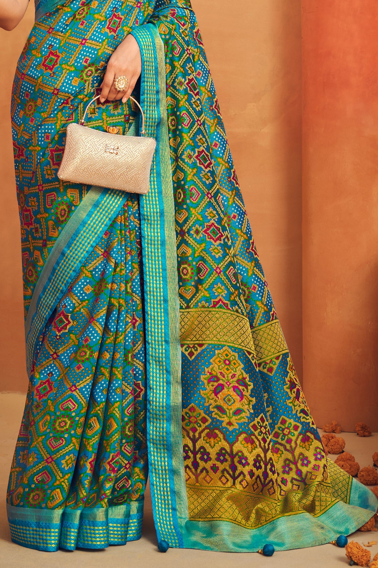 Turquoise Blue Printed Georgette Saree-SAR10098_4_SareeButa.com