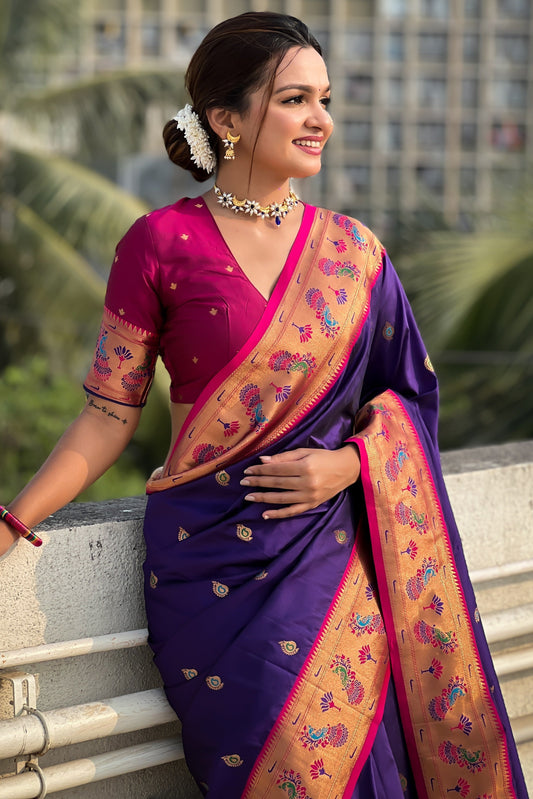 Violet Woven Paithani Saree-ZB134800_2_SareeButa.com