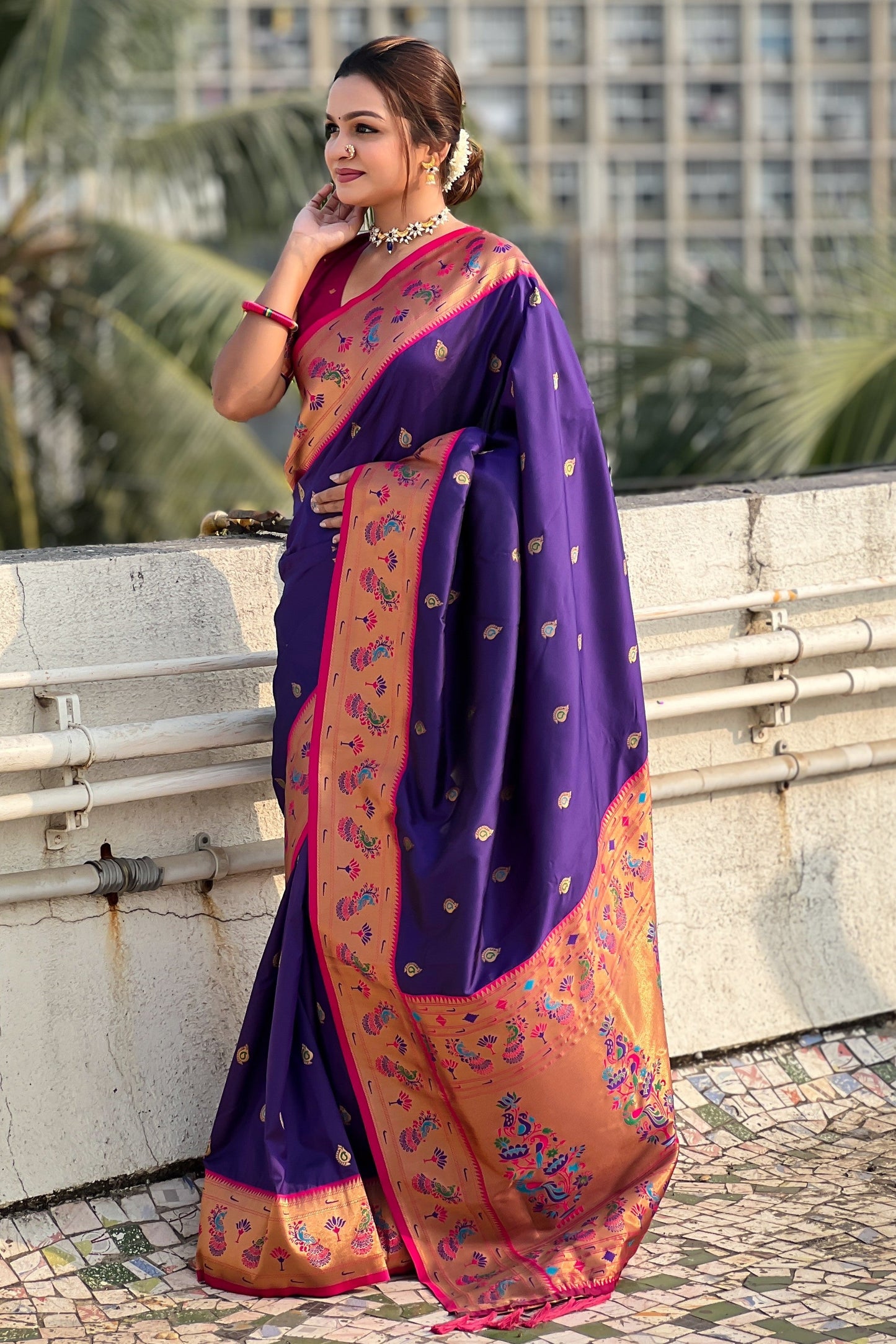 Violet Woven Paithani Saree-ZB134800_4_SareeButa.com