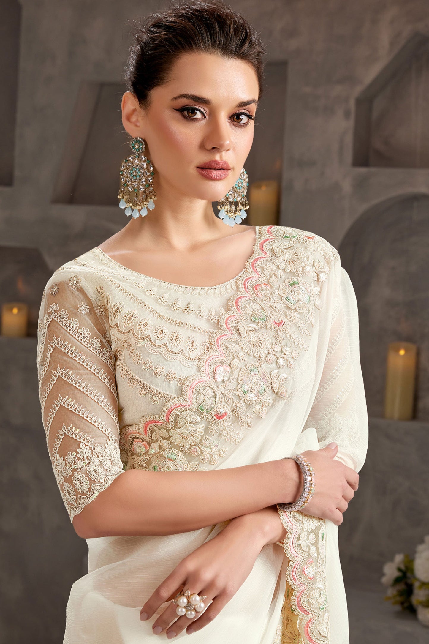 White Embroidered Chiffon Saree-ZB134243_2_SareeButa.com