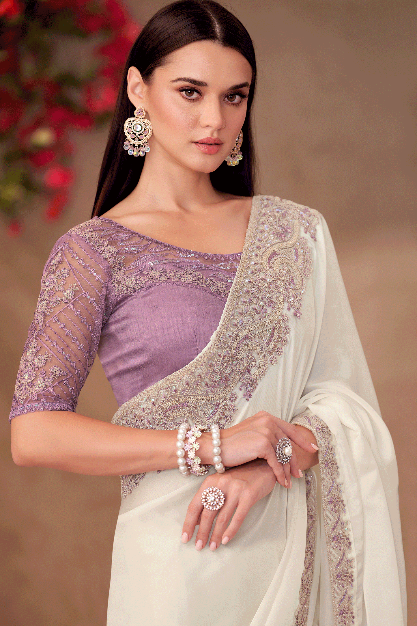 White Embroidered Georgette Saree-ZB134913_2_SareeButa.com