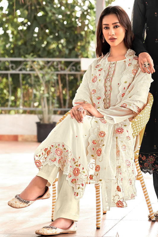 White Unstitched Embroidered Chiffon Organza Suit-SS195_2_SareeButa.com