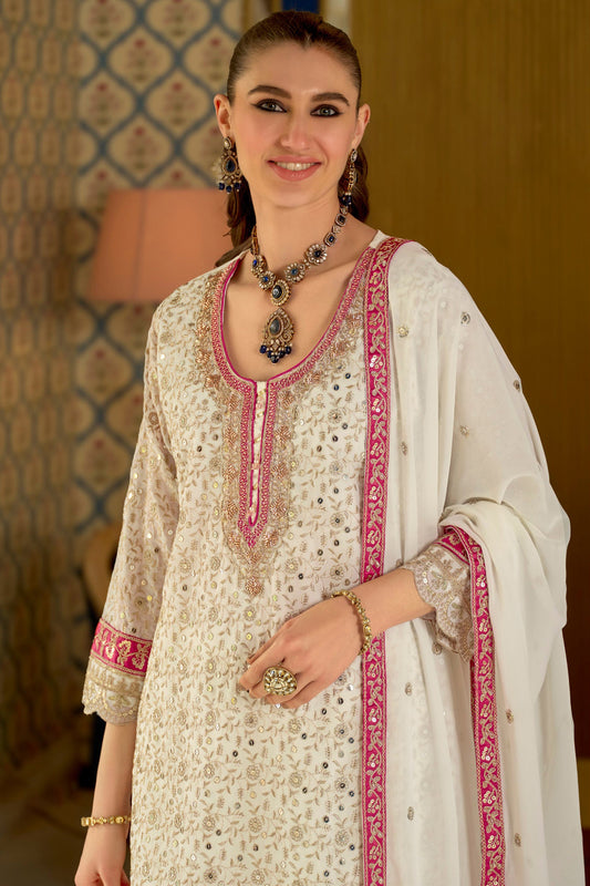 White Readymade Embroidered Geogette Sharara Suit-SAR12058_2_SareeButa.com