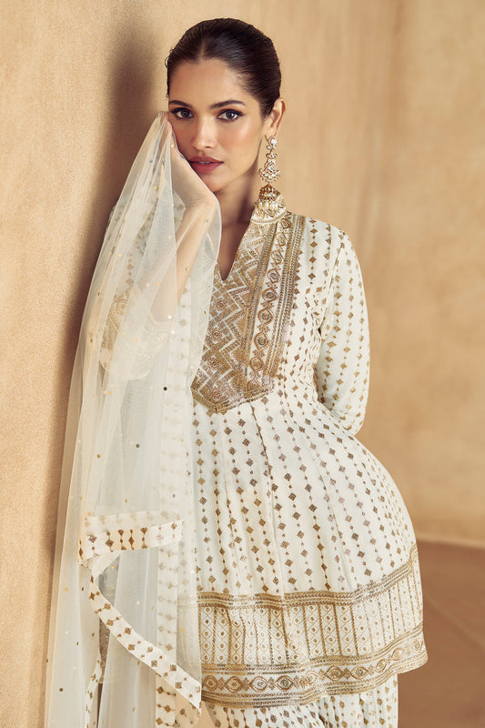 White Readymade Georgette Sharara Suit-SS604_2_SareeButa.com