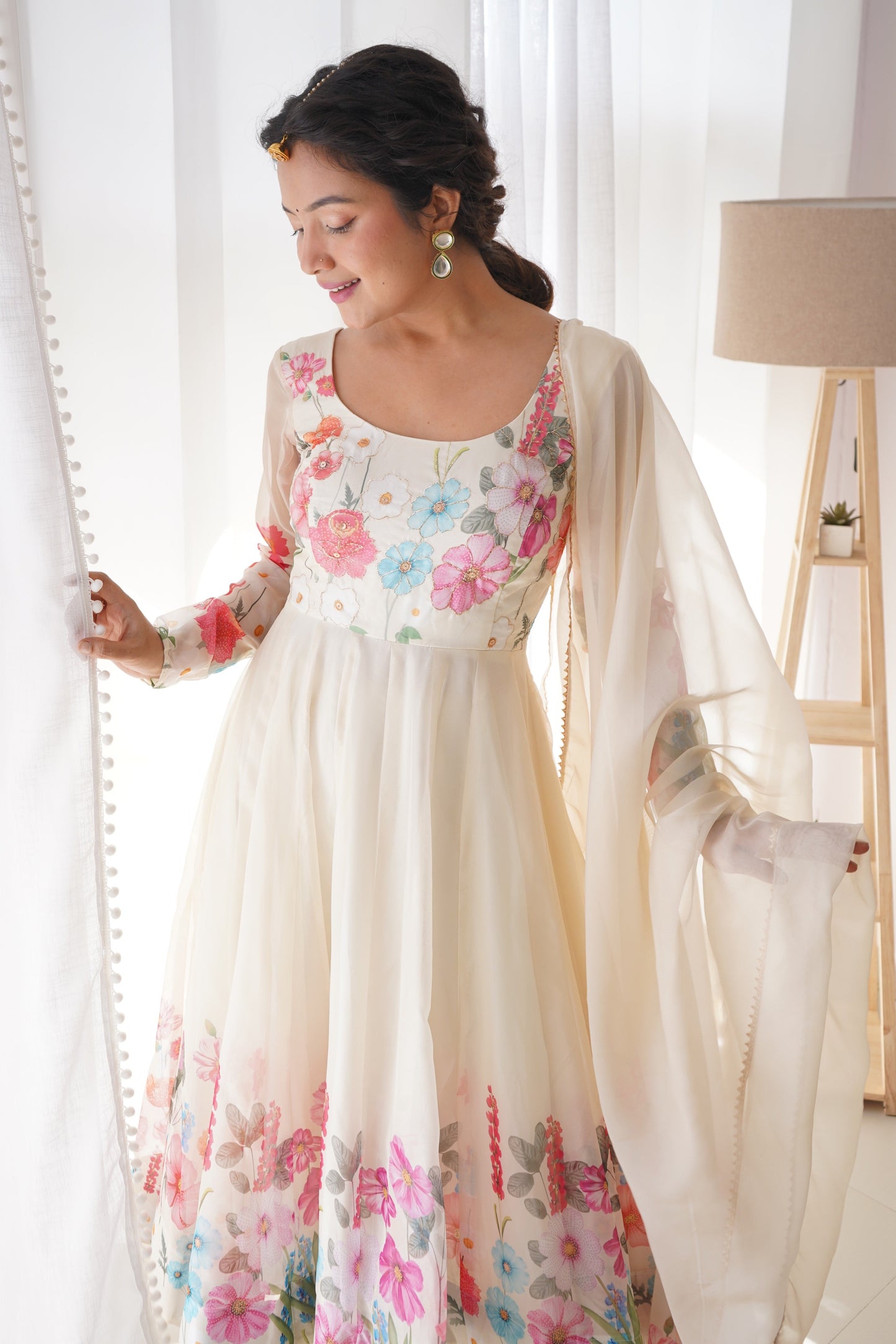 White Readymade Printed Organza Anarkali Suit-SS487_4_SareeButa.com