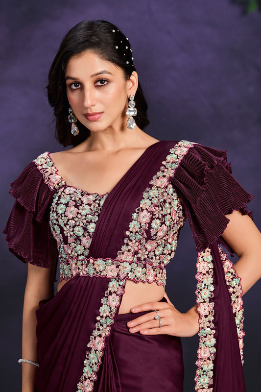 wine-crepe-satin-silk-readymade-saree-zb131306_2_SareeButa.com