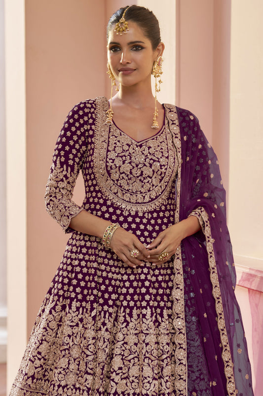 Wine Readymade Heavy Work Georgette Skirt Suit-SS1012_2_SareeButa.com