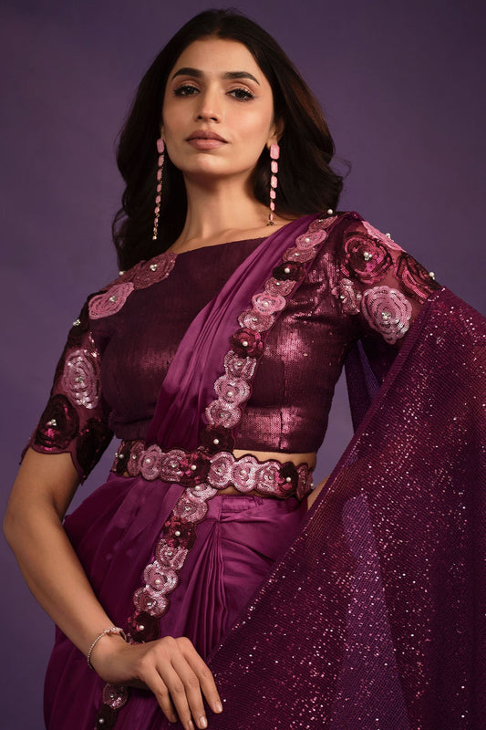wine-satin-crepe-silk-readymade-saree-zb130229_2_SareeButa.com