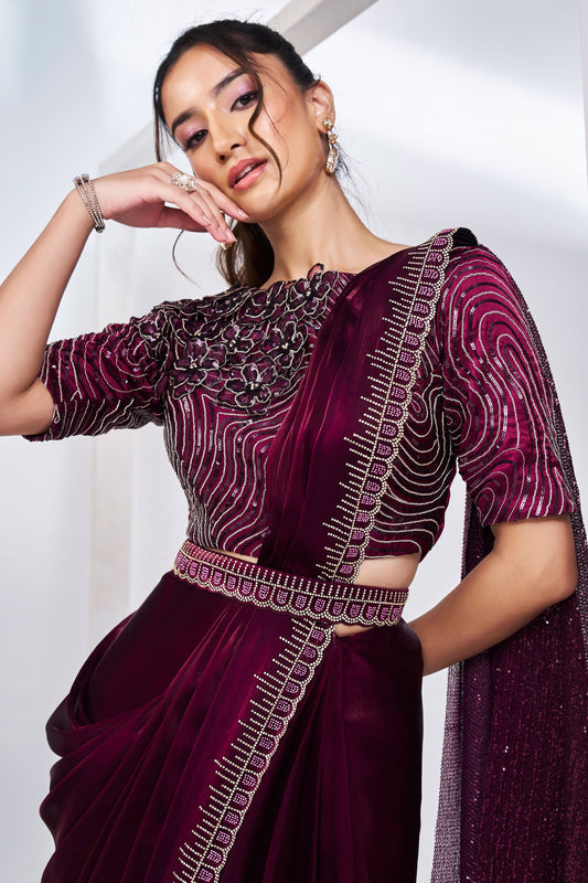 Wine Satin Silk Readymade Saree-ZB133208_2_SareeButa.com