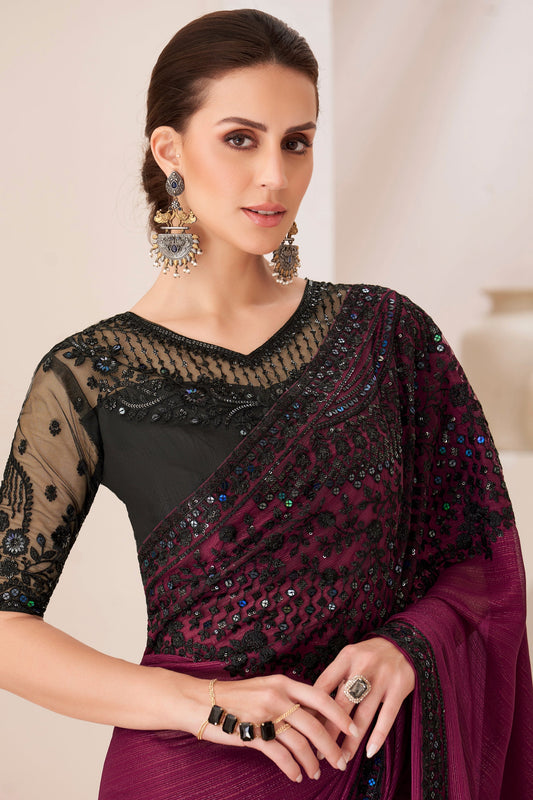 wine-embroidered-georgette-saree-zb132161_2_SareeButa.com