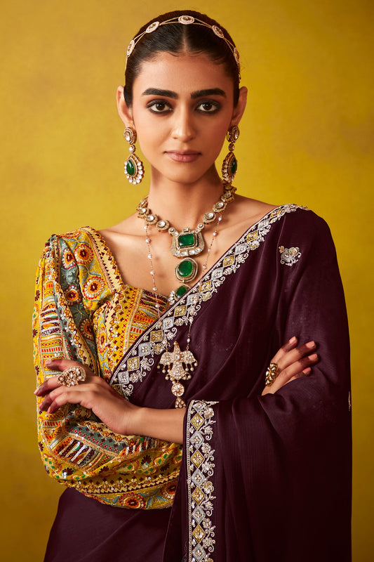 Wine Embroidered Glass Tissue Saree-ZB133819_2_SareeButa.com