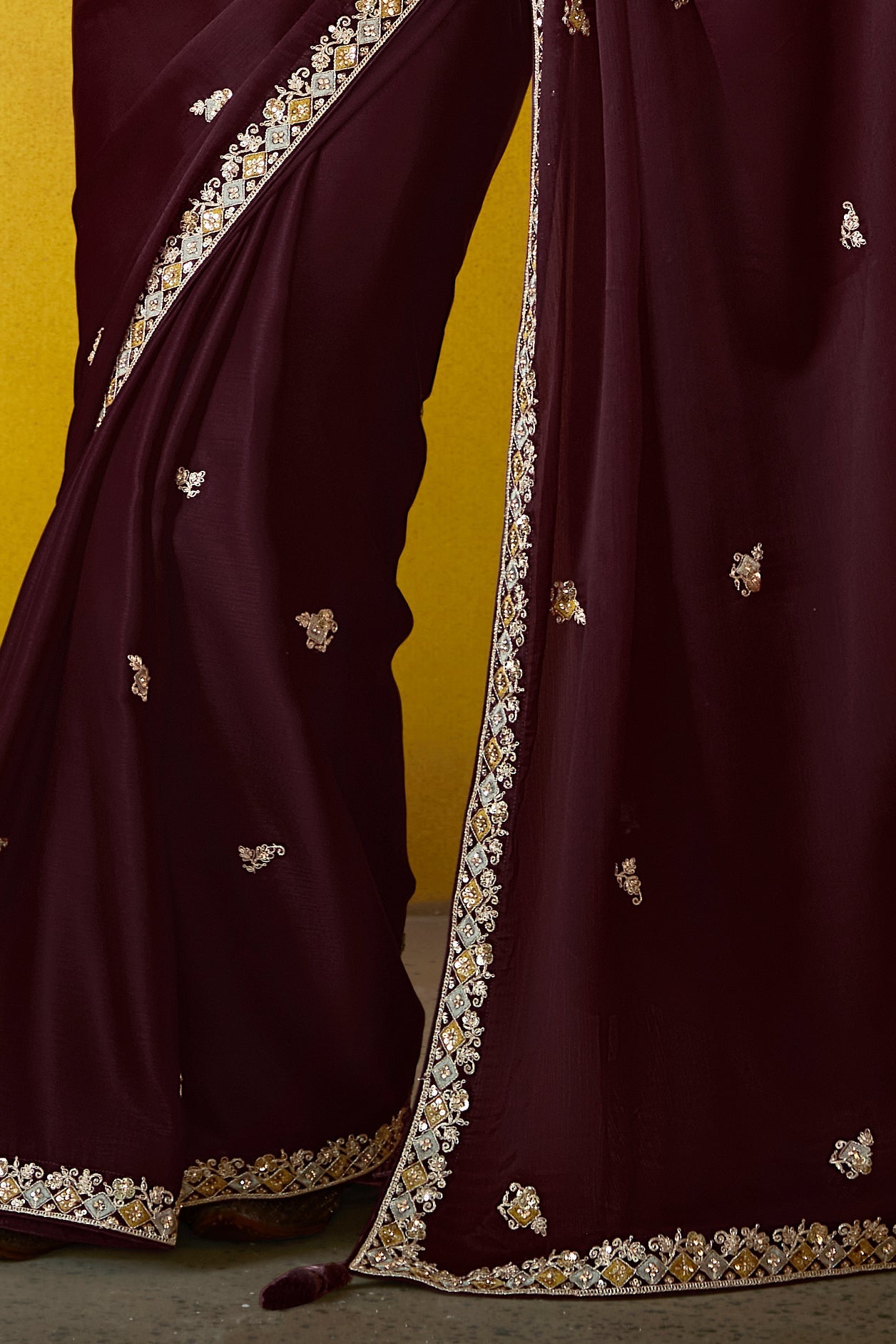 Wine Embroidered Glass Tissue Saree-ZB133819_4_SareeButa.com