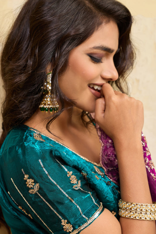 Wine Embroidered Metallic Satin Saree-SAR12534_2_SareeButa.com