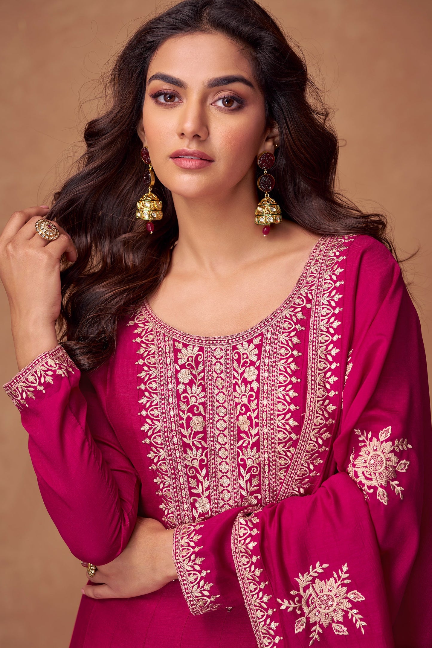 Wine Embroidered Silk Gown with Dupatta-SS471_4_SareeButa.com