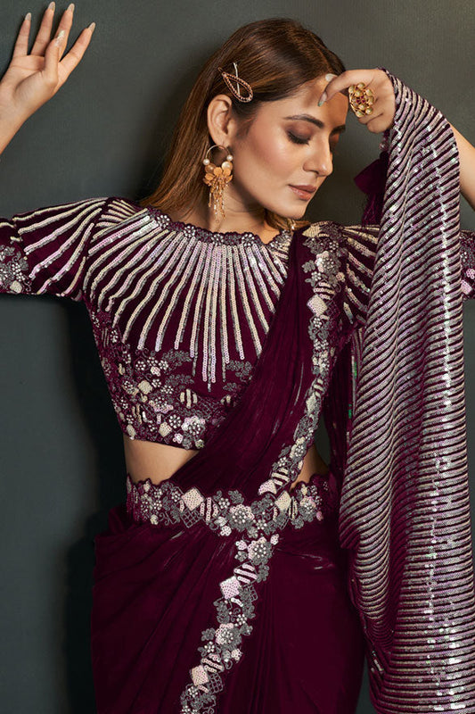 wine-georgette-silk-readymade-saree-zb130600_2_SareeButa.com