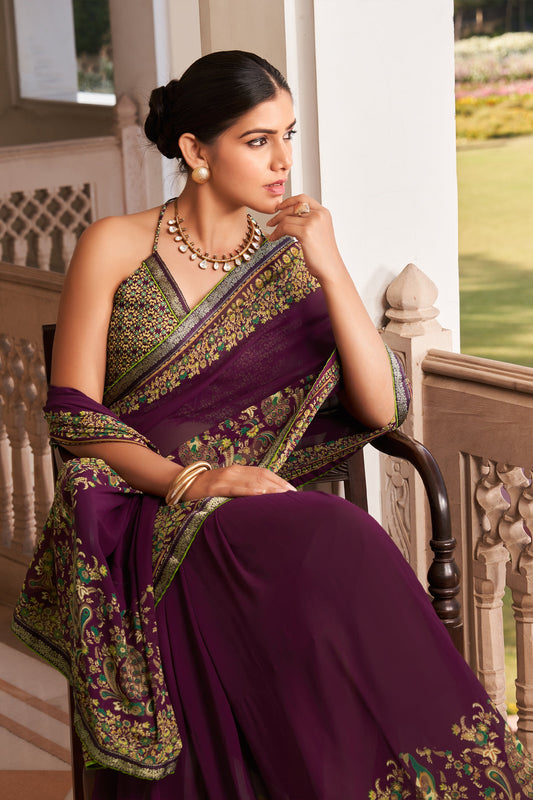 Wine Printed Georgette Saree-SAR10139_2_SareeButa.com