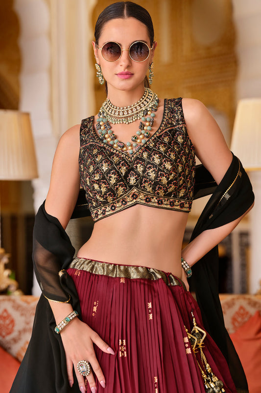 Wine Printed Readymade Silk Lehenga-LC137_2_SareeButa.com
