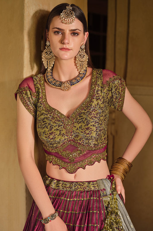 Wine Printed Readymade Silk Lehenga-LC149_2_SareeButa.com