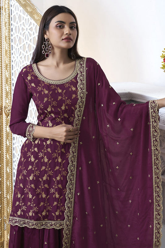 Wine Readymade Tissue Sharara Suit-SS312_2_SareeButa.com