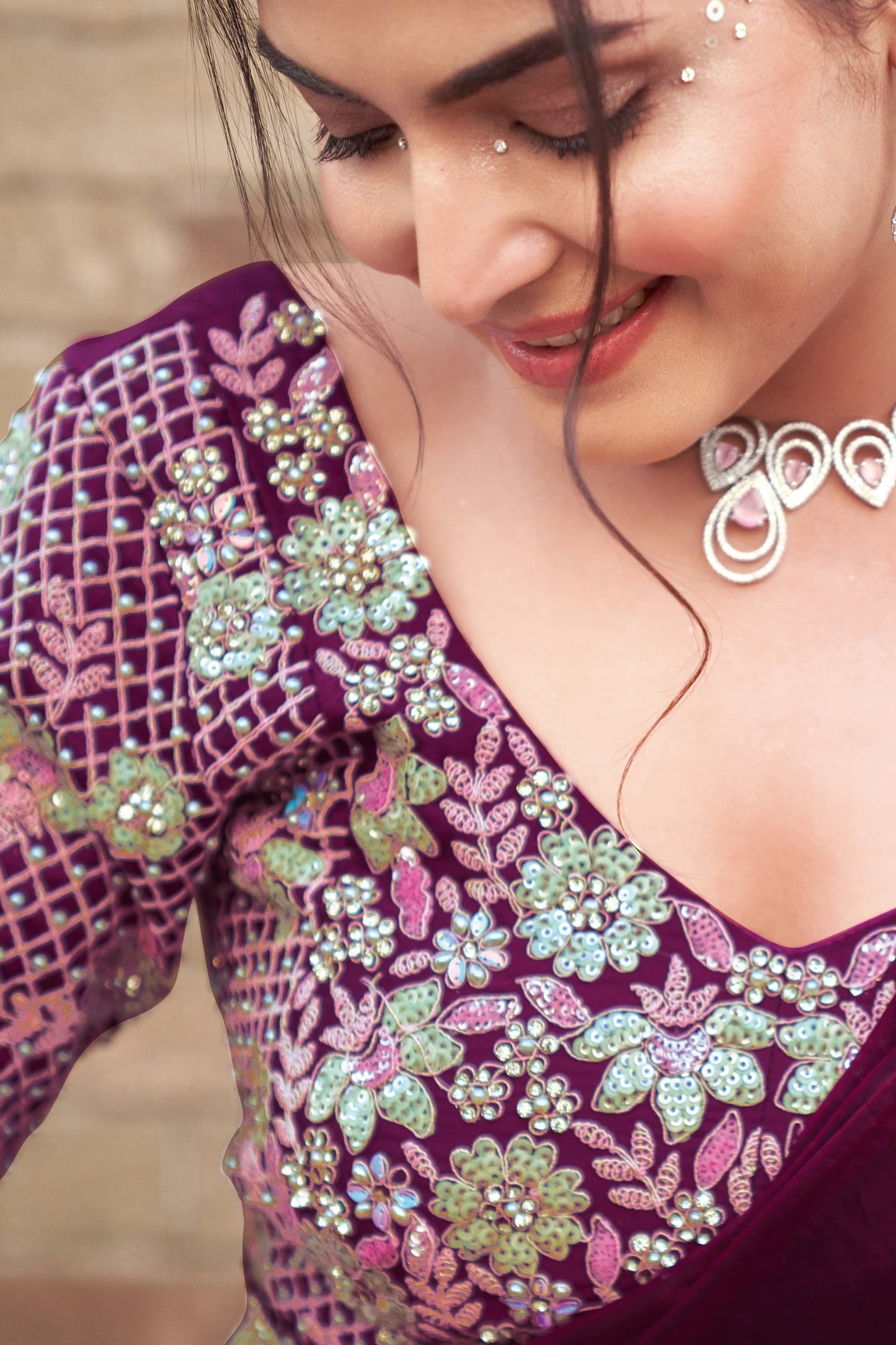 Wine Satin Silk Readymade Saree with Stitched Blouse-ZB134305_4_SareeButa.com