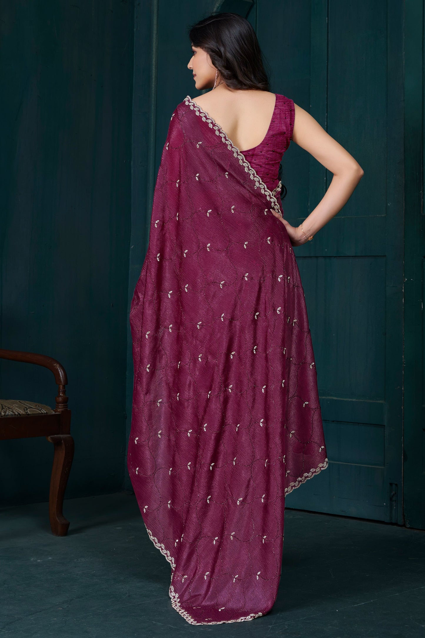 Wine Stone Work Crepe Saree-SAR10748_5_SareeButa.com