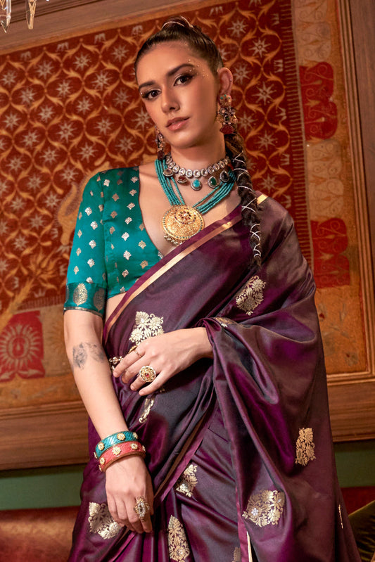 Wine Woven Satin Silk Saree-ZB134135_2_SareeButa.com