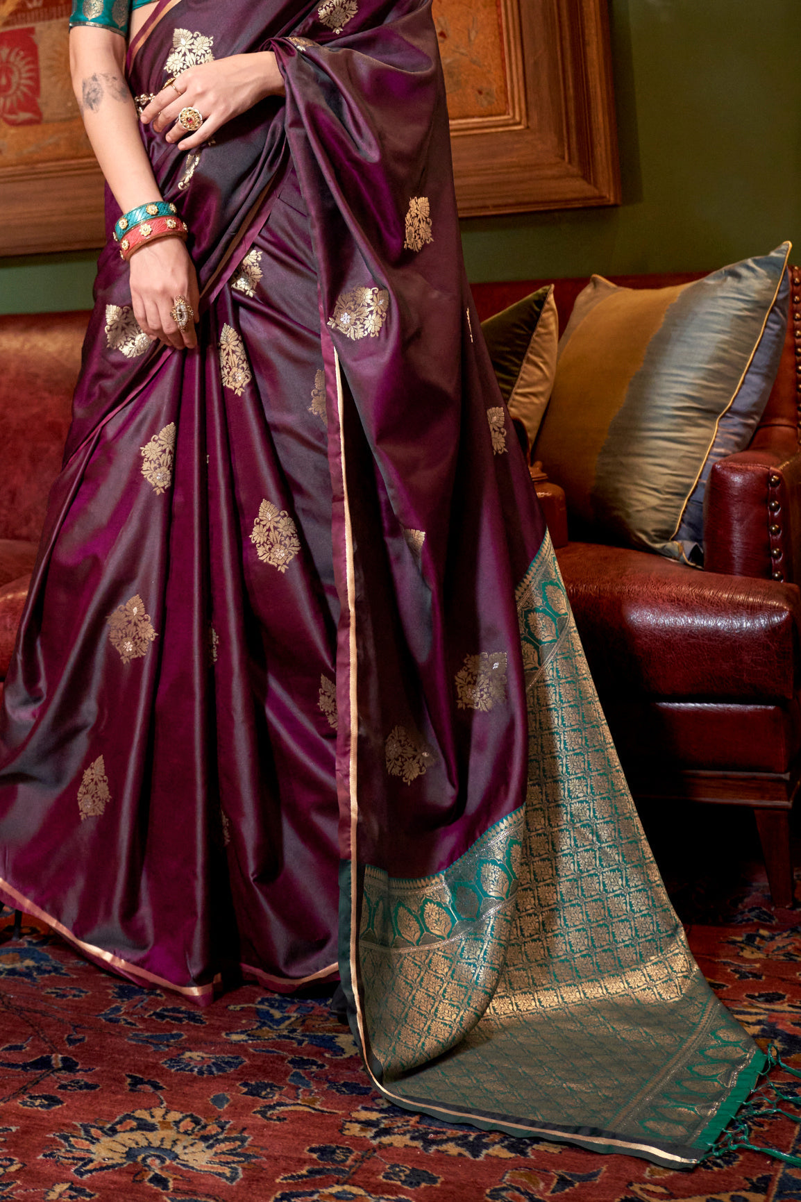 Wine Woven Satin Silk Saree-ZB134135_4_SareeButa.com