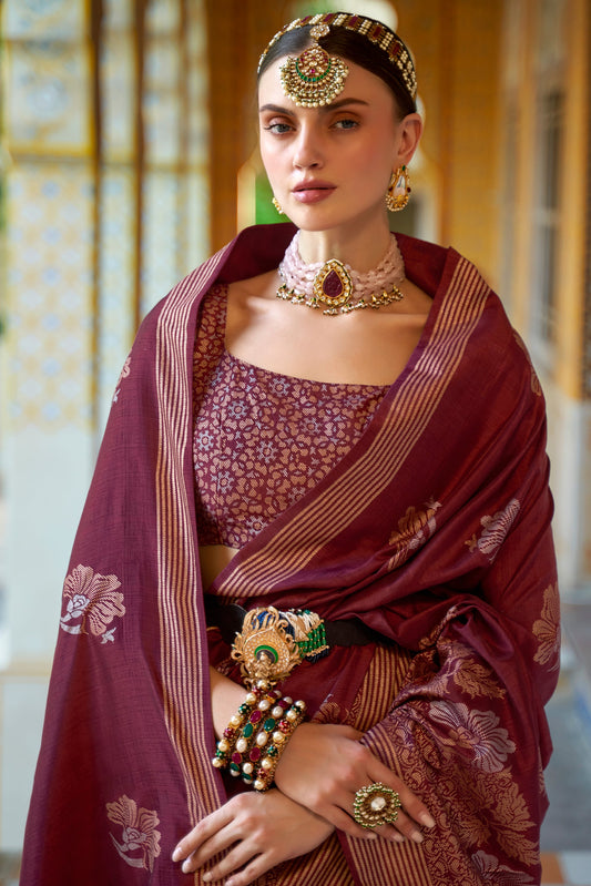 Wine Woven Silk Saree-ZB133821_2_SareeButa.com