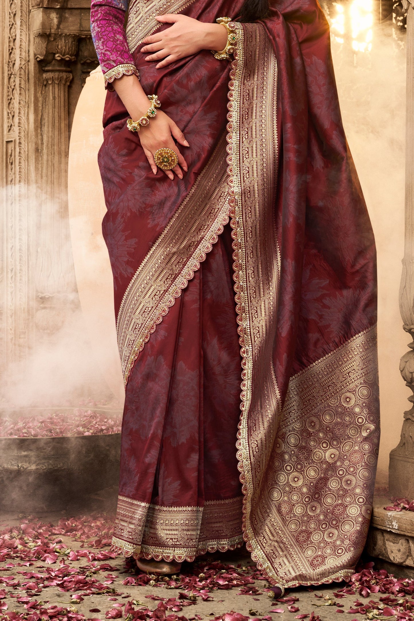 Wine Woven Silk Saree With Lace Border-ZB134624_3_SareeButa.com