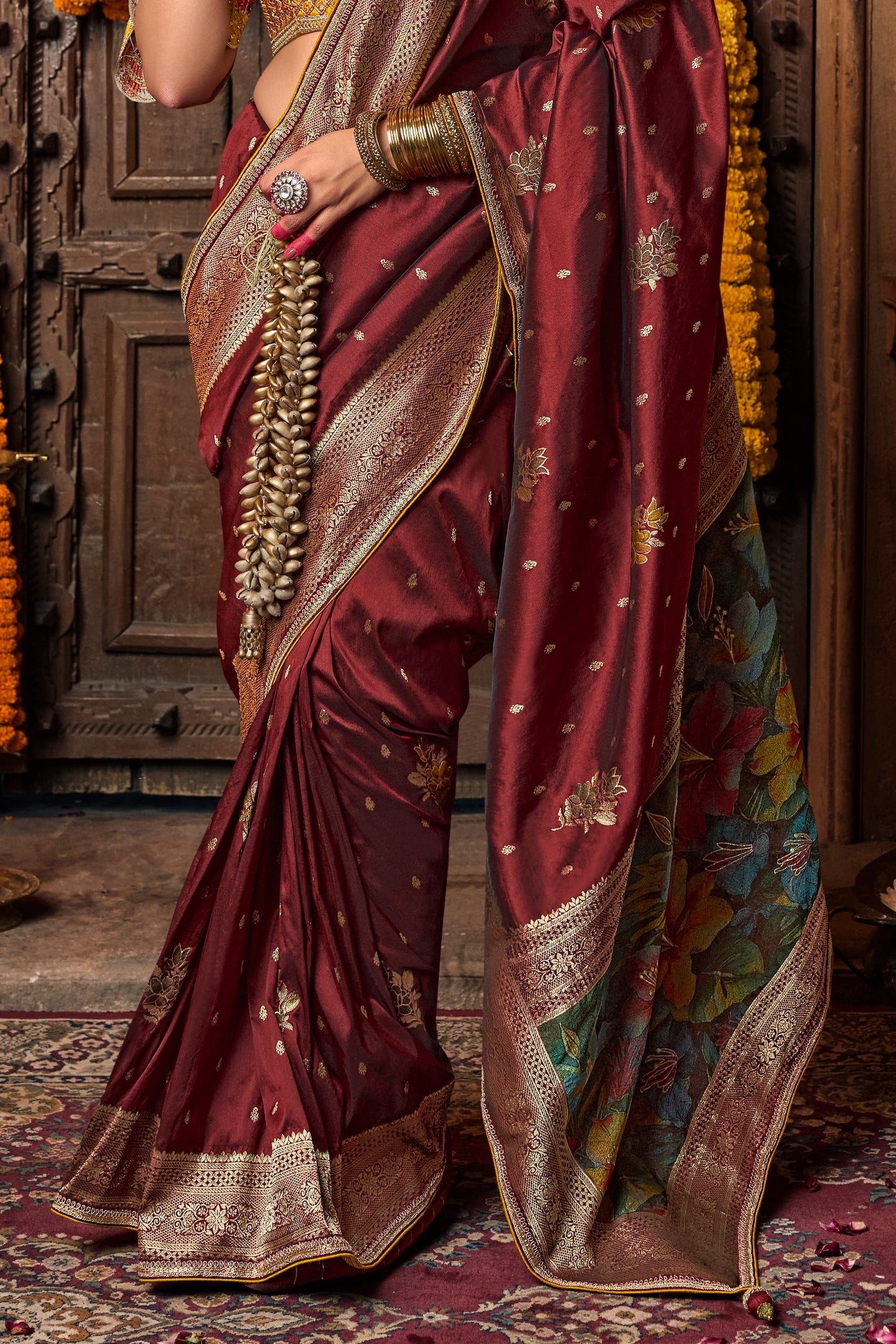 Wine Woven Silk Saree With Lace Border-ZB134633_4_SareeButa.com