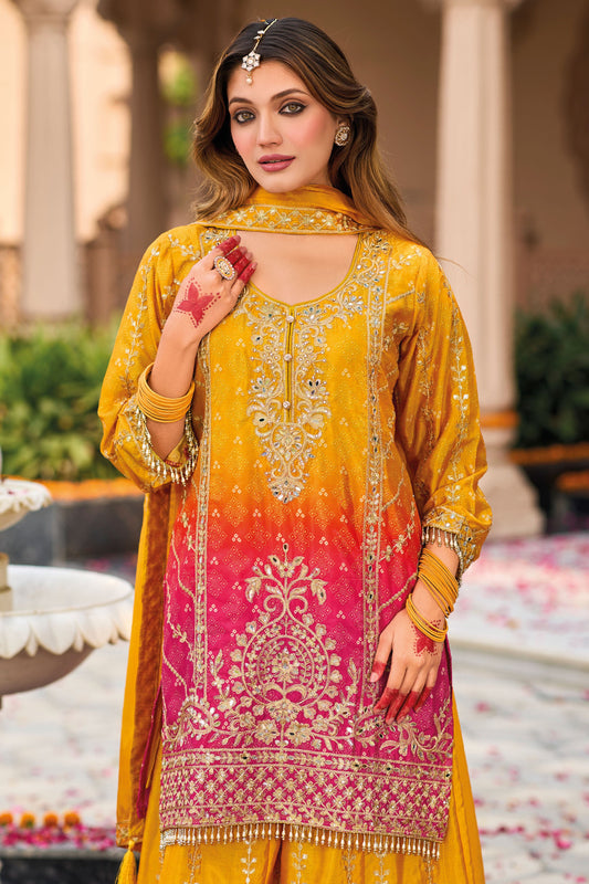Yellow Heavy Work Chinon Readymade Suit-SS144_2_SareeButa.com