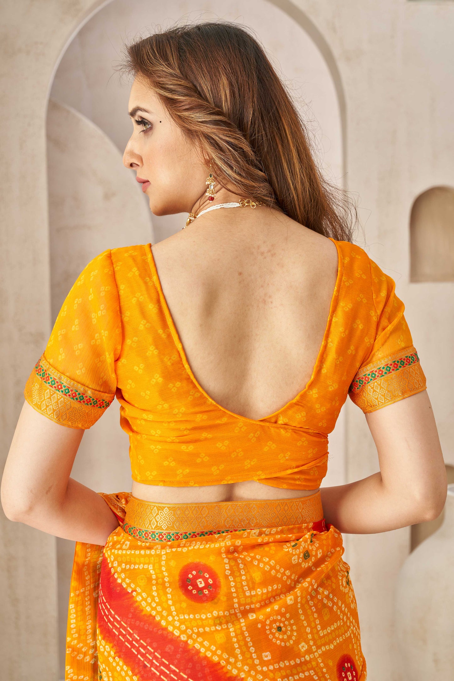 Yellow Printed Chiffon Bandhani Saree-ZB134676_4_SareeButa.com