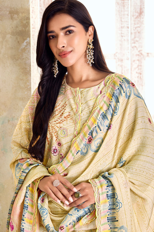 Yellow Printed Linen Suit-SS273_2_SareeButa.com