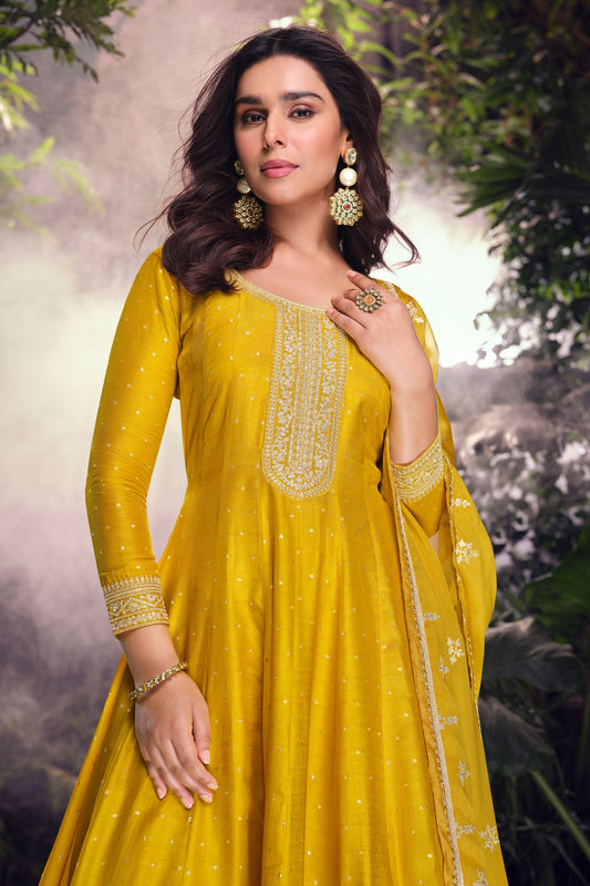 Yellow Readymade Embroidered Jacquard Silk Suit-SS250_2_SareeButa.com