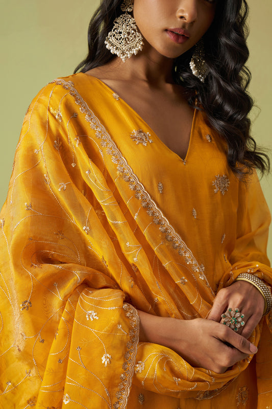 Yellow Unstitched Embroidered Organza Salwar Suit-SS092_2_SareeButa.com