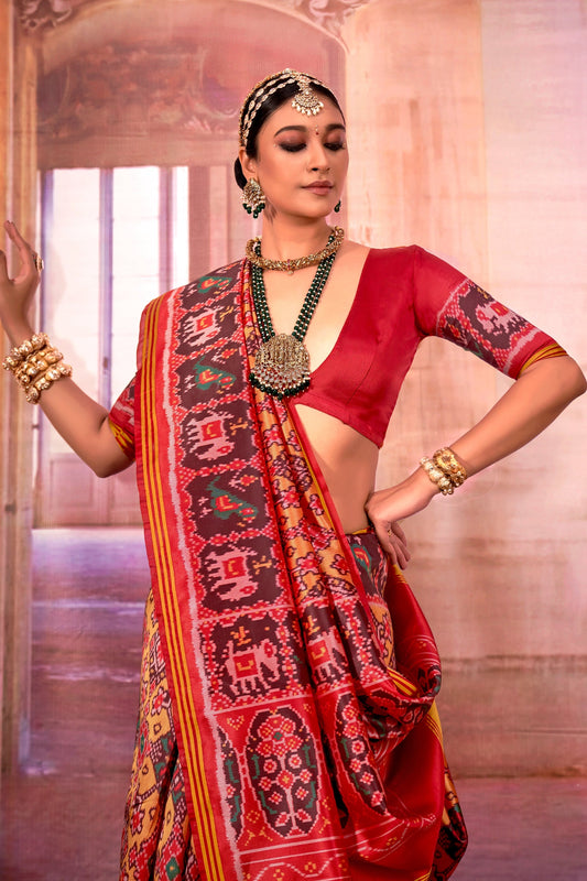 Yellow And Red Printed Patola Silk Saree-SAR11353_2_SareeButa.com