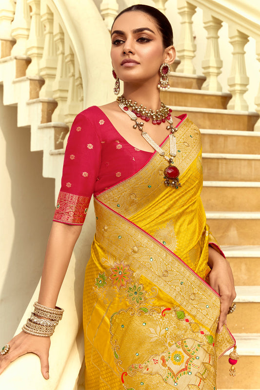 Yellow Dola Silk Saree with Cutdana Work-ZB134587_2_SareeButa.com