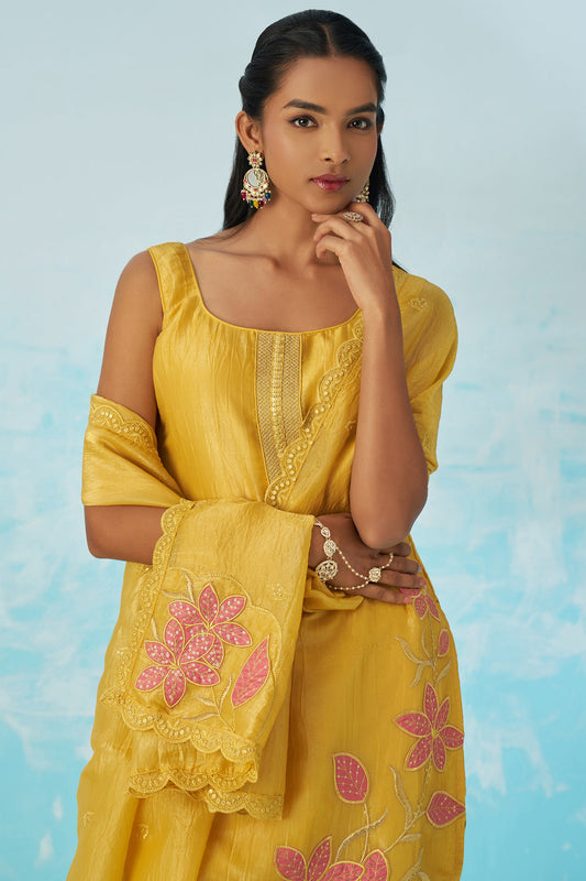 Yellow Readymade Embroidered Crush Silk Suit-SS434_2_SareeButa.com