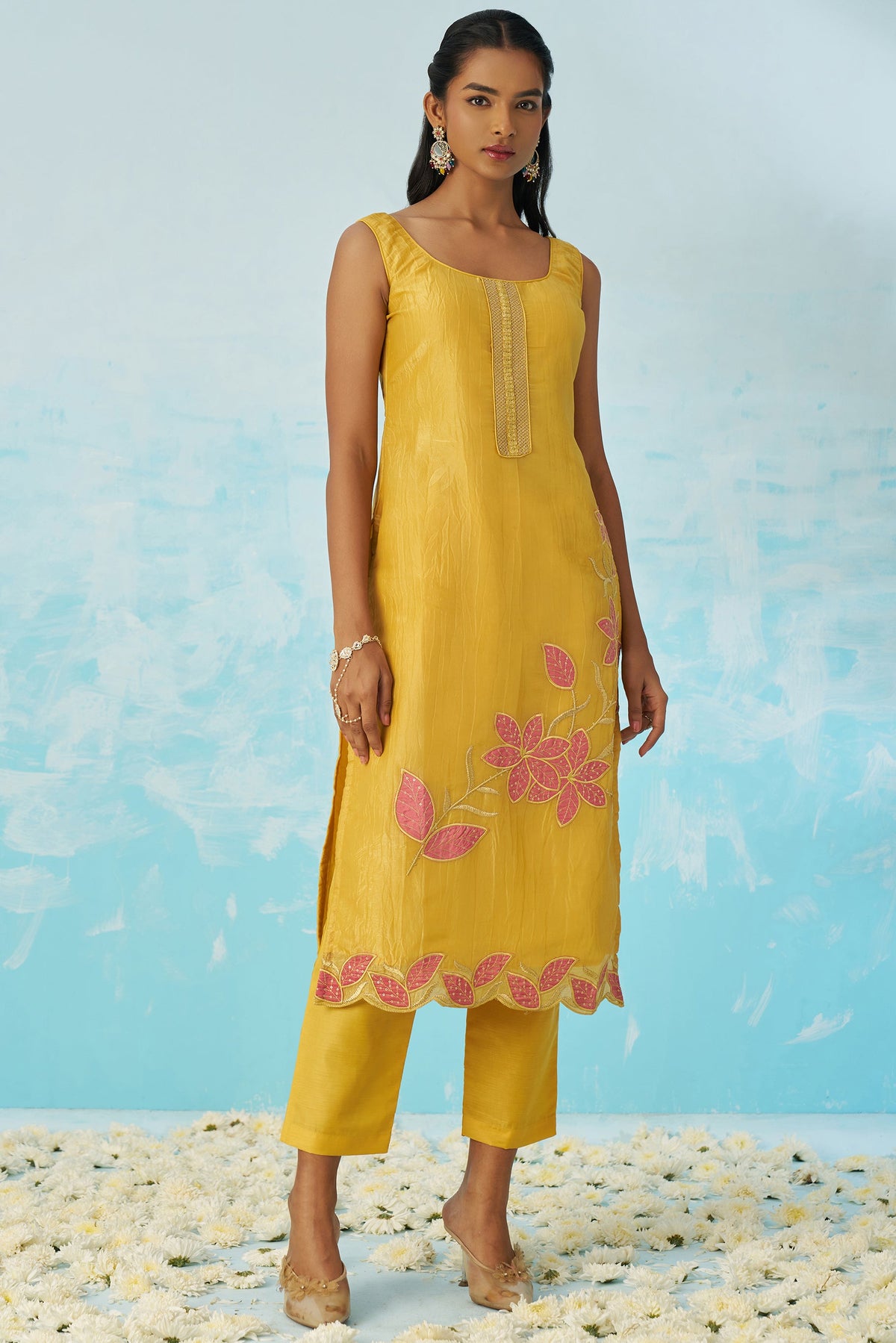 Yellow Readymade Embroidered Crush Silk Suit-SS434_6_SareeButa.com