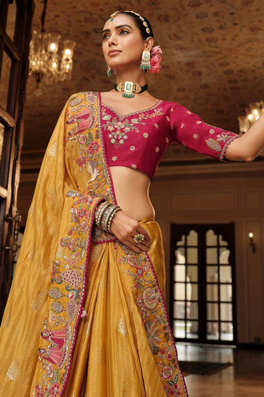 Yellow Embroidered Jacquard Viscose Silk Saree-SAR10365_2_SareeButa.com